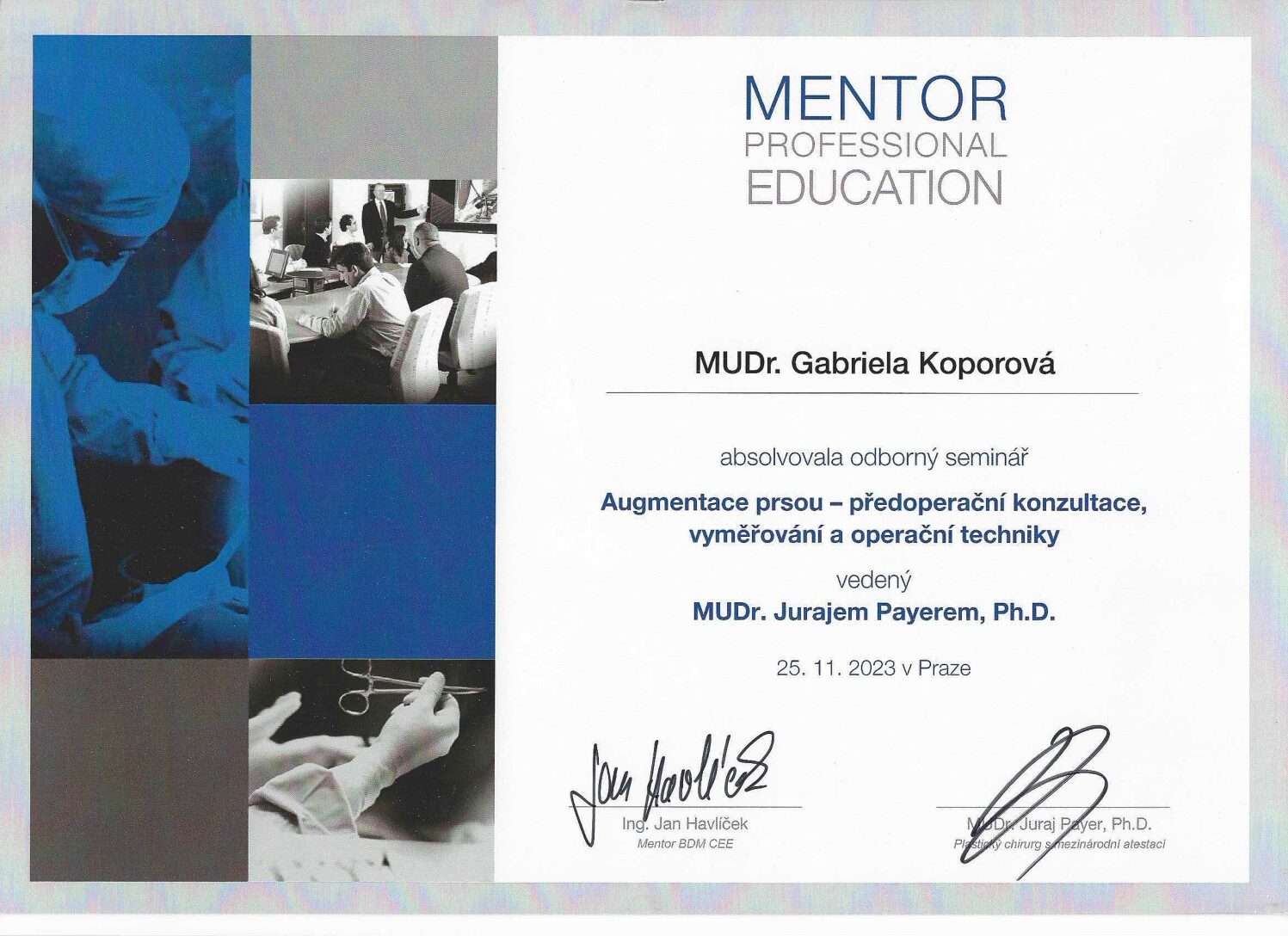 Certifikát — MUDr. Gabriela Konvičková