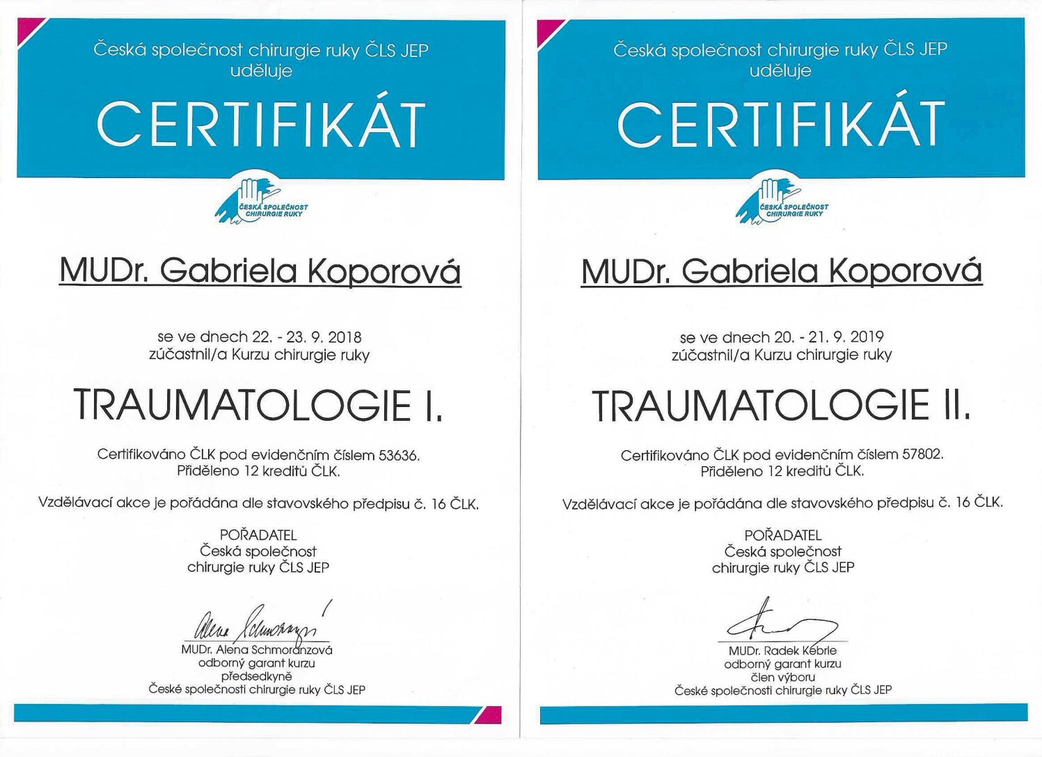 Certifikát — MUDr. Gabriela Konvičková
