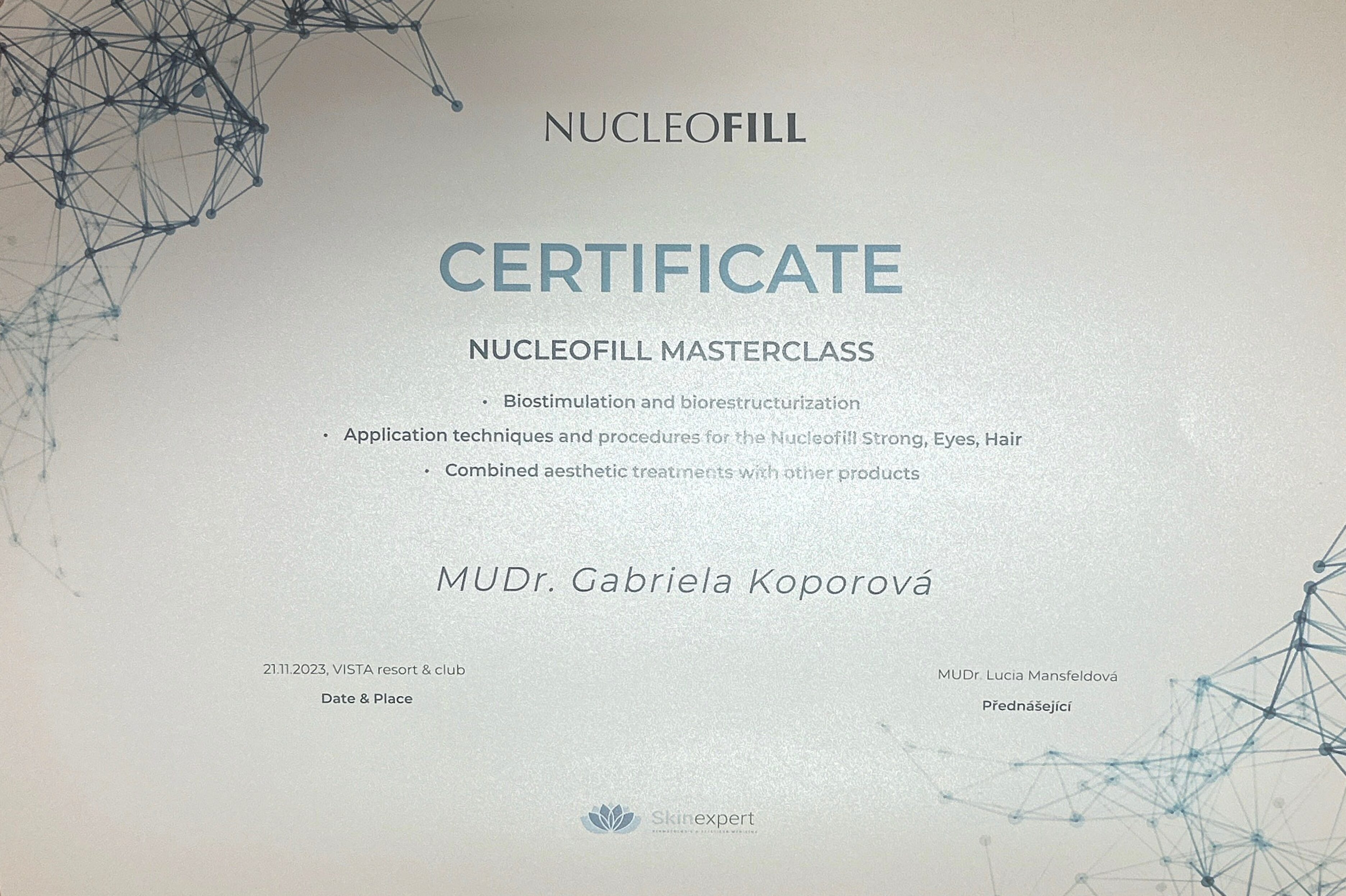 Certifikát — MUDr. Gabriela Konvičková