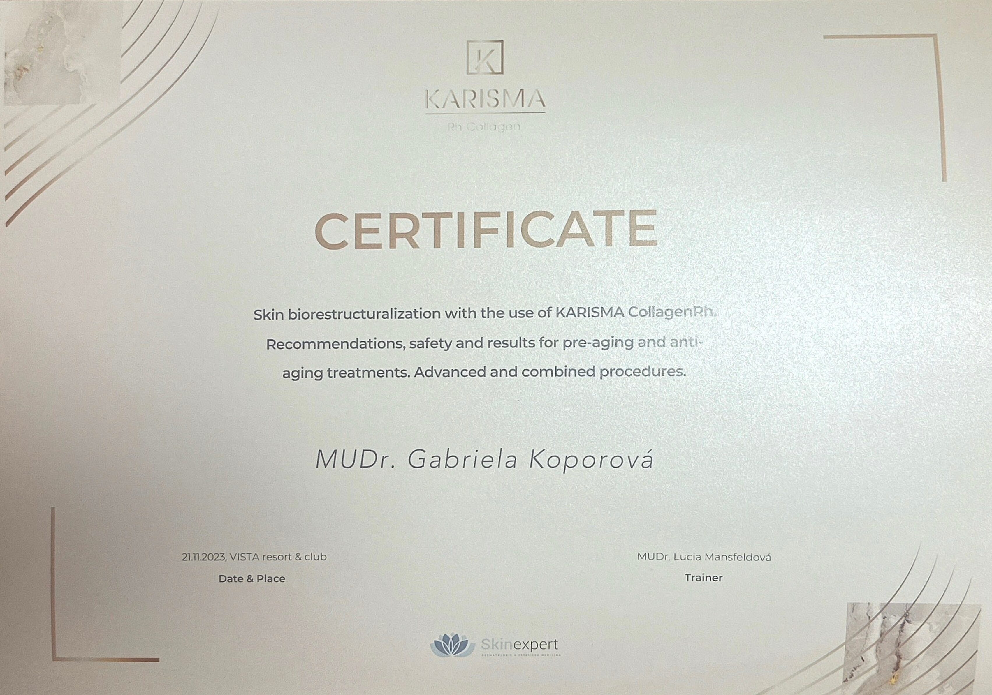 Certifikát — MUDr. Gabriela Konvičková