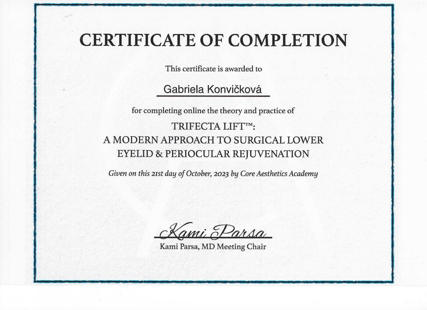 Certifikát — MUDr. Gabriela Konvičková